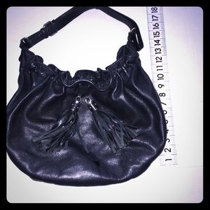 Black Leather Shoulder Tassel Fringe Bag